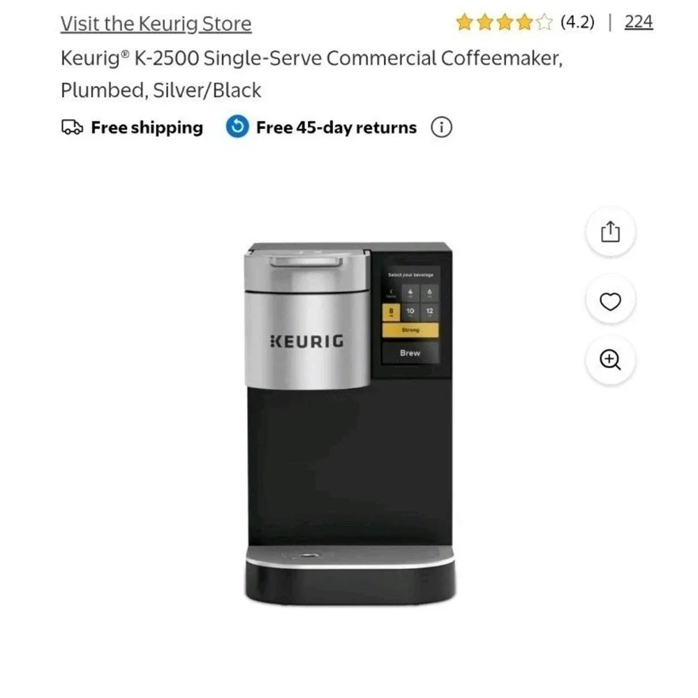 Keurig K-2500 Commercial Single Serve Coffee Maker Plumbed Silver Black K2500